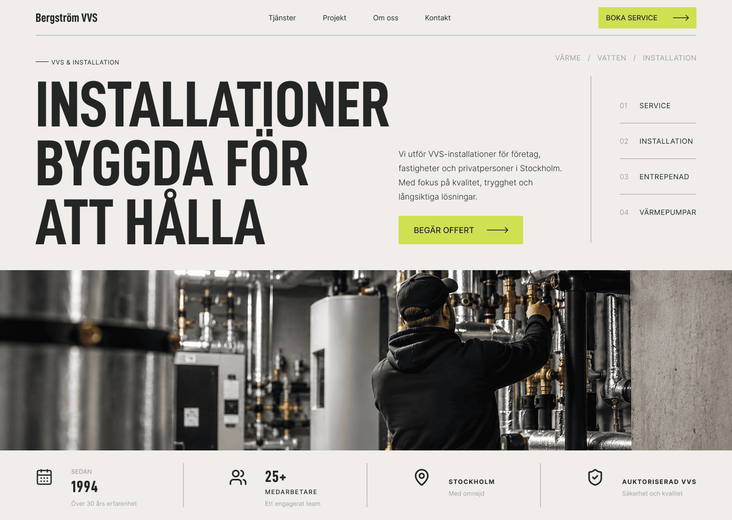 Webbdesignkoncept för Bergström VVS