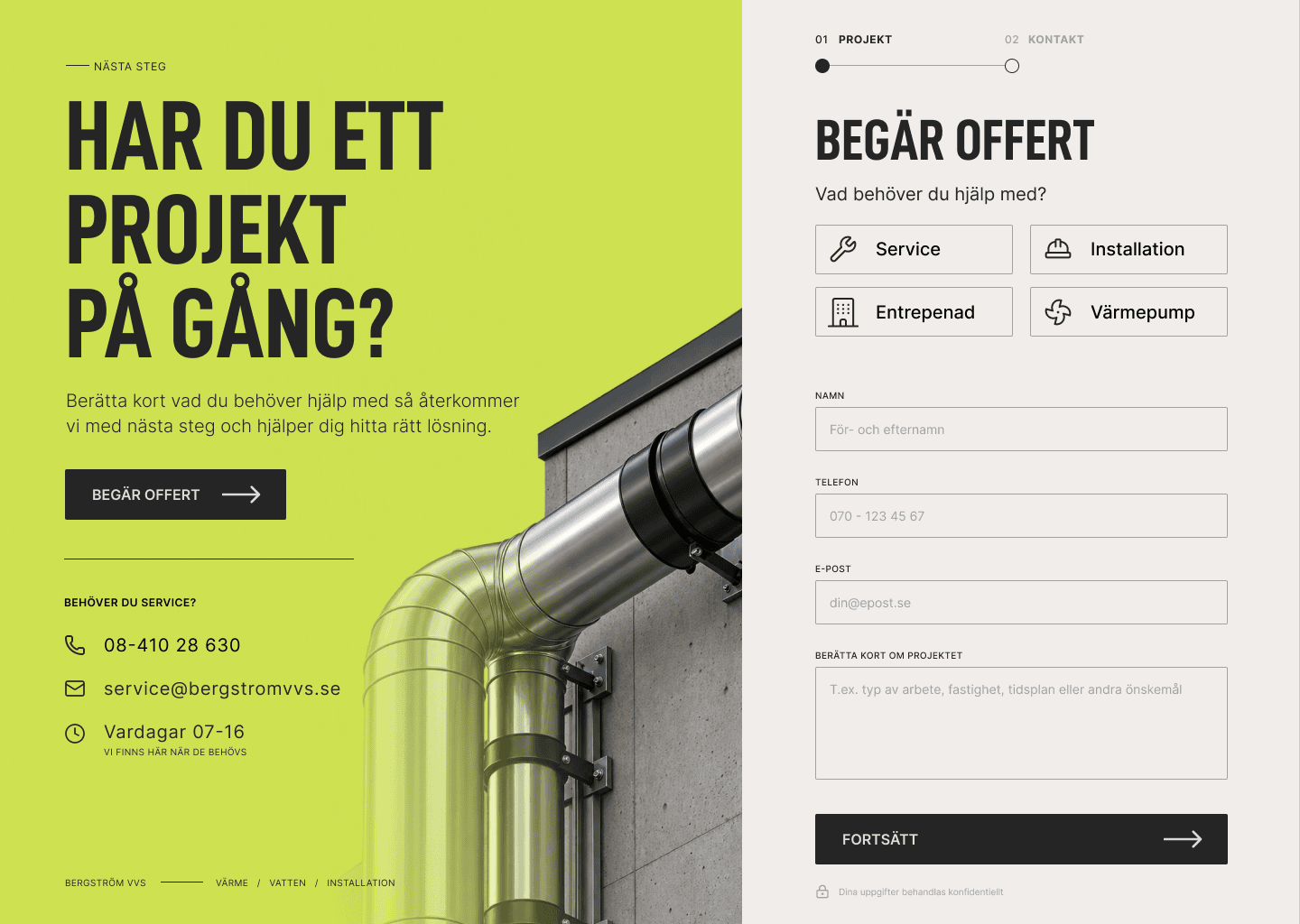 Kontakt och offertförfrågan för Bergström VVS