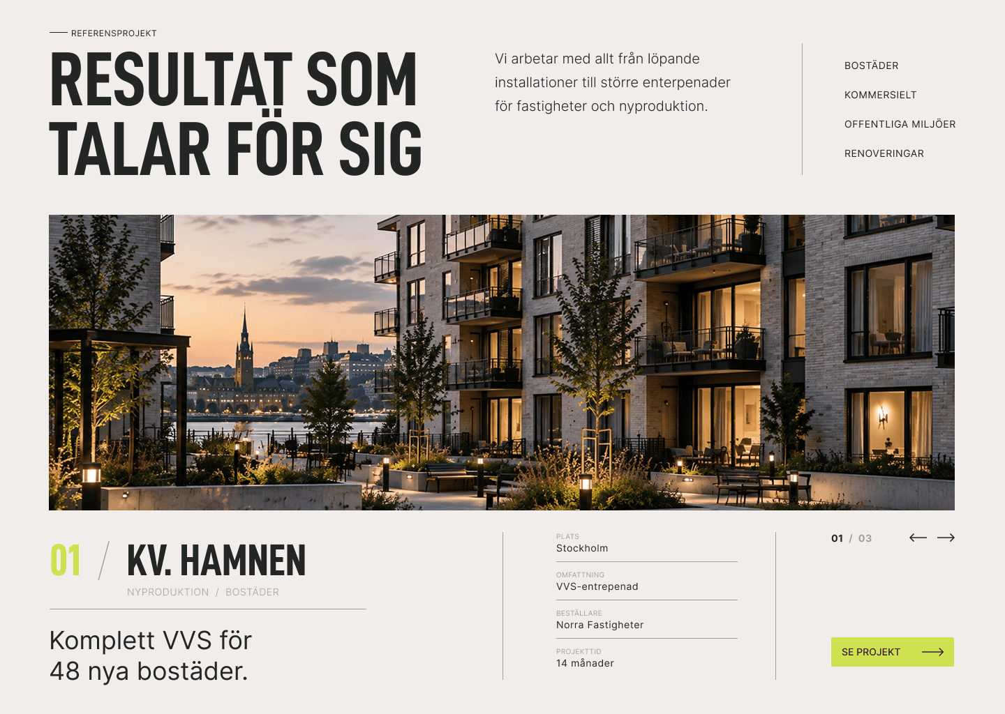 Projekt och referenser på Bergström VVS webbplats